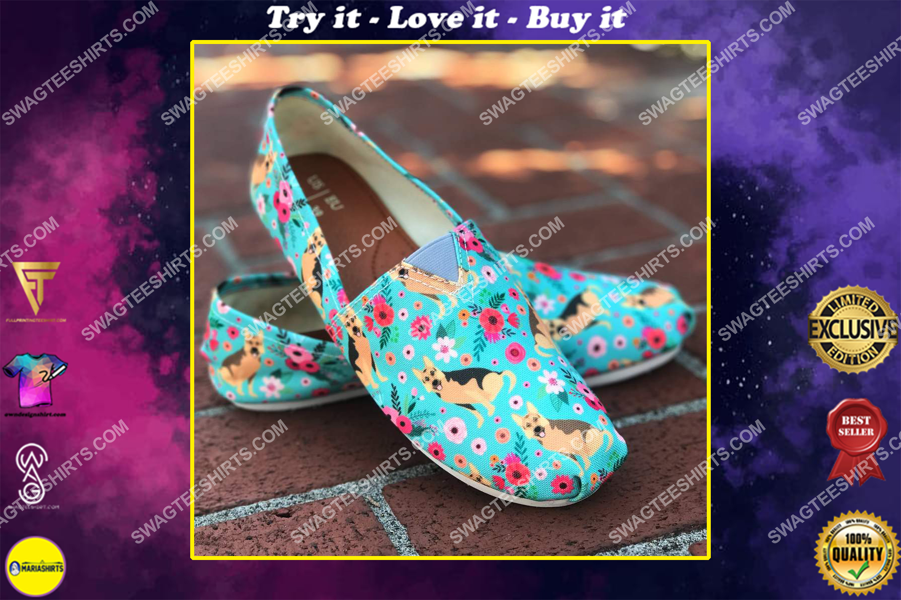 flower and german shepherd dogs lover all over printed toms shoes