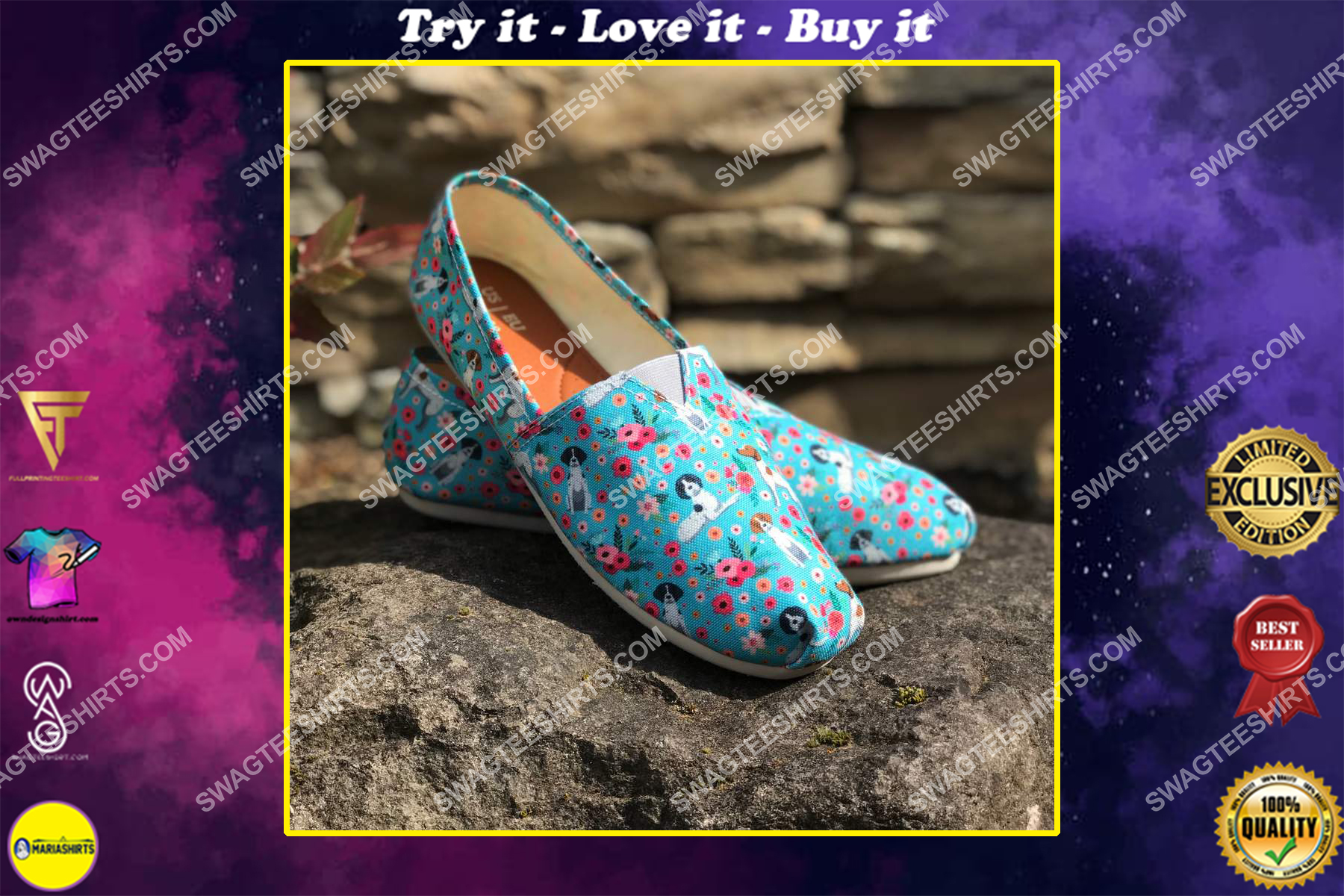 flower and german shorthaired pointer dogs lover all over printed toms shoes