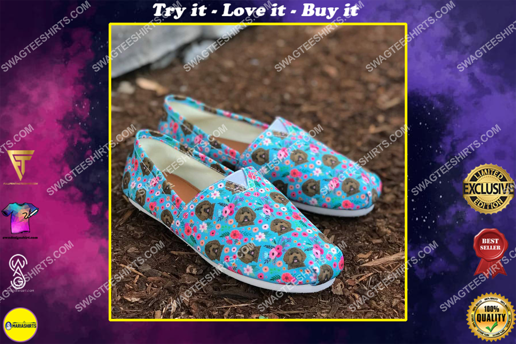 flower and labradoodle dogs lover all over printed toms shoes