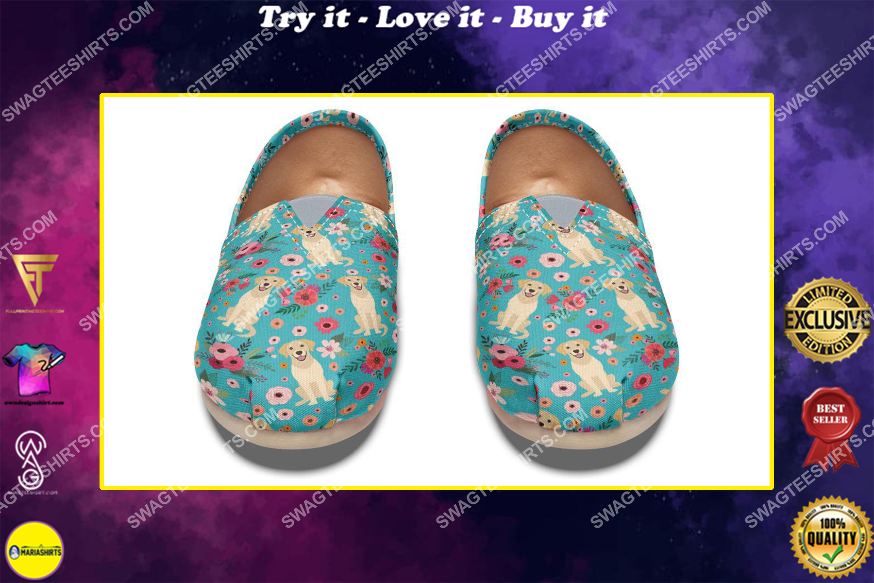 flower and labrador dogs lover all over printed toms shoes