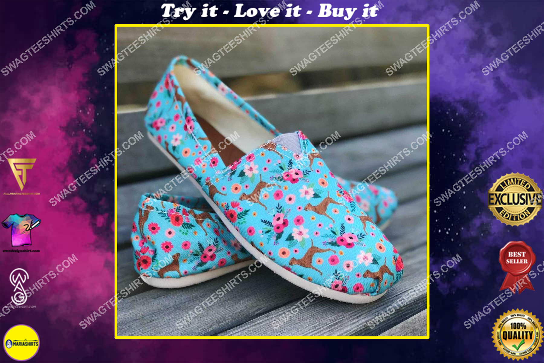 flower and vizsla dogs lover all over printed toms shoes