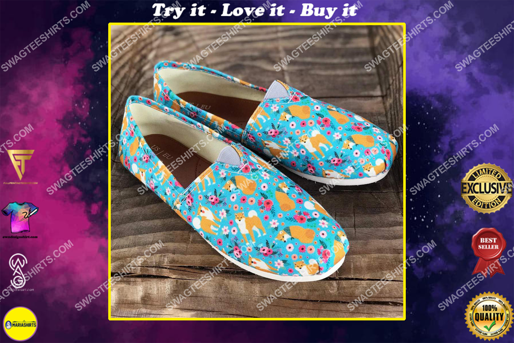 flower shiba inu dogs lover all over printed toms shoes
