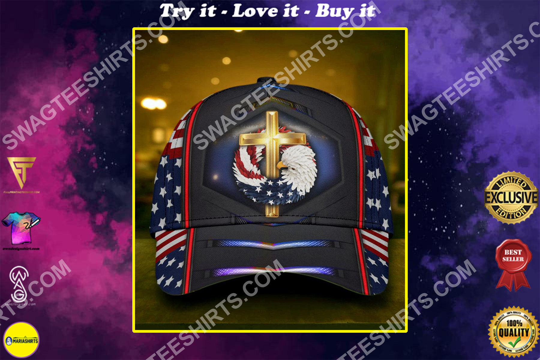 fourth of july God bless american all over printed classic cap