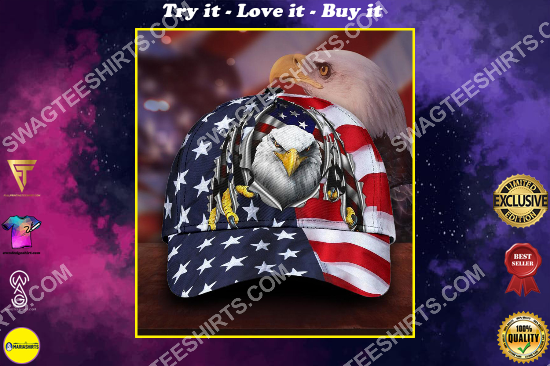fourth of july american flag eagle all over printed classic cap