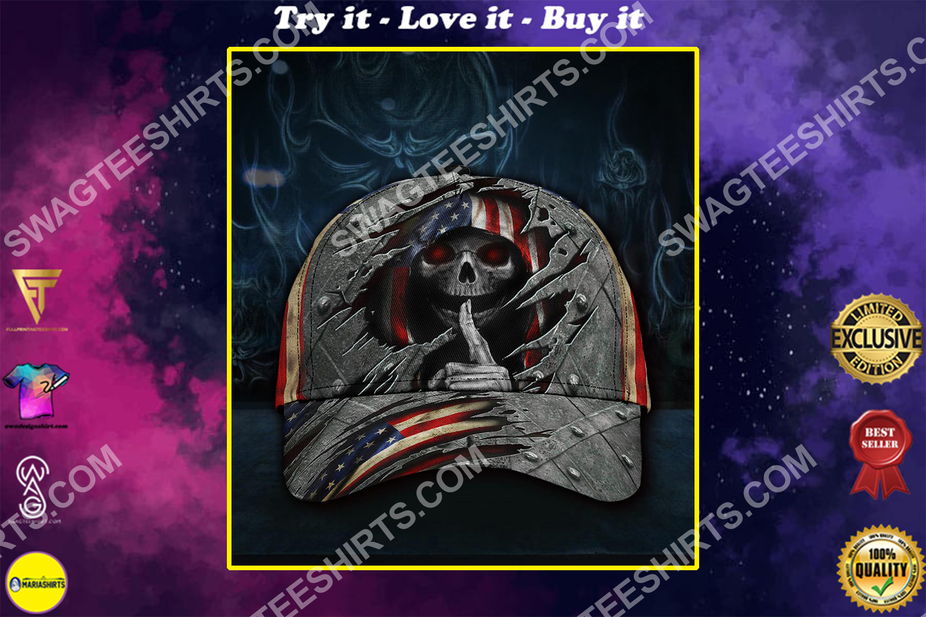 fourth of july american flag skull all over printed classic cap