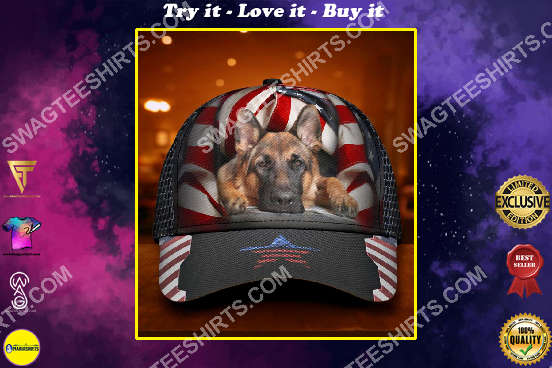 fourth of july american german shepherd all over printed classic cap