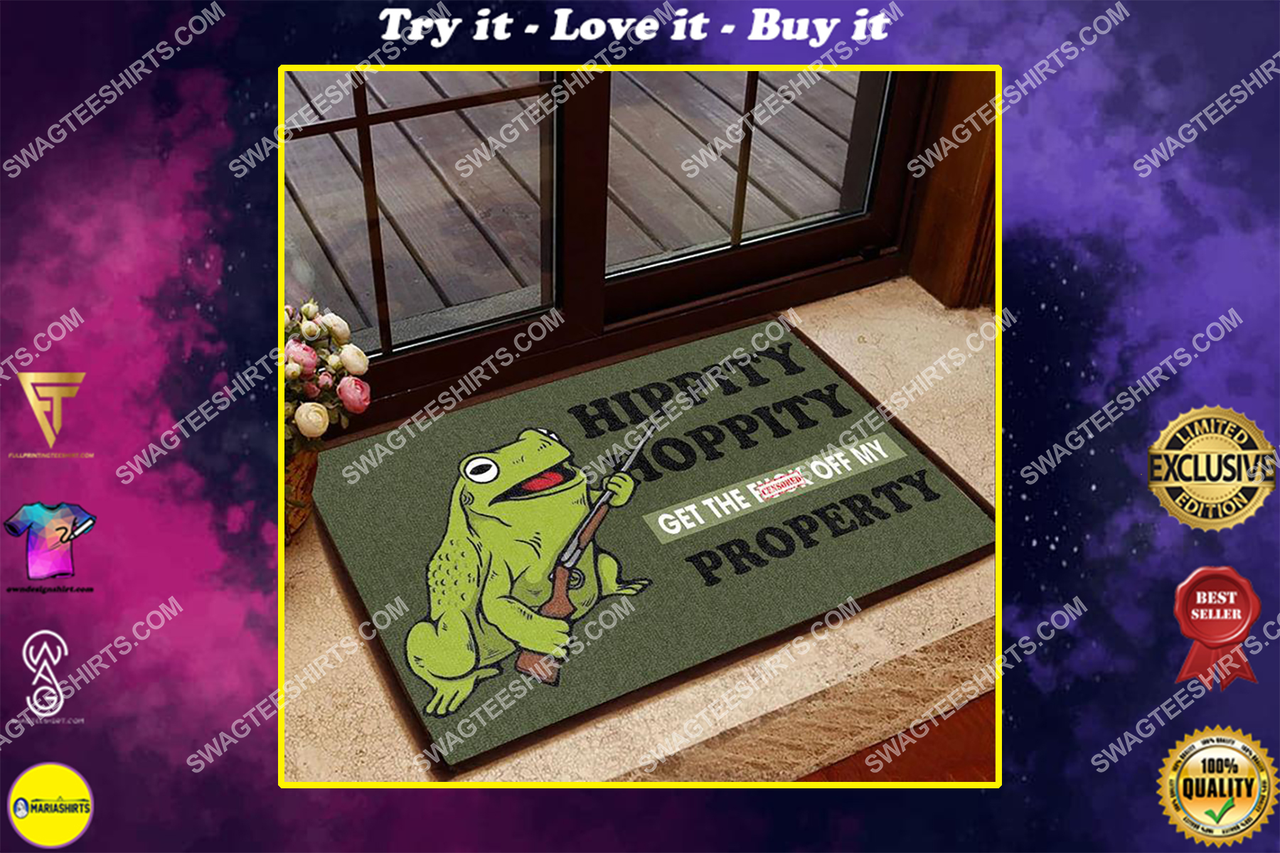 frog hippity hoppity get off my property full print doormat