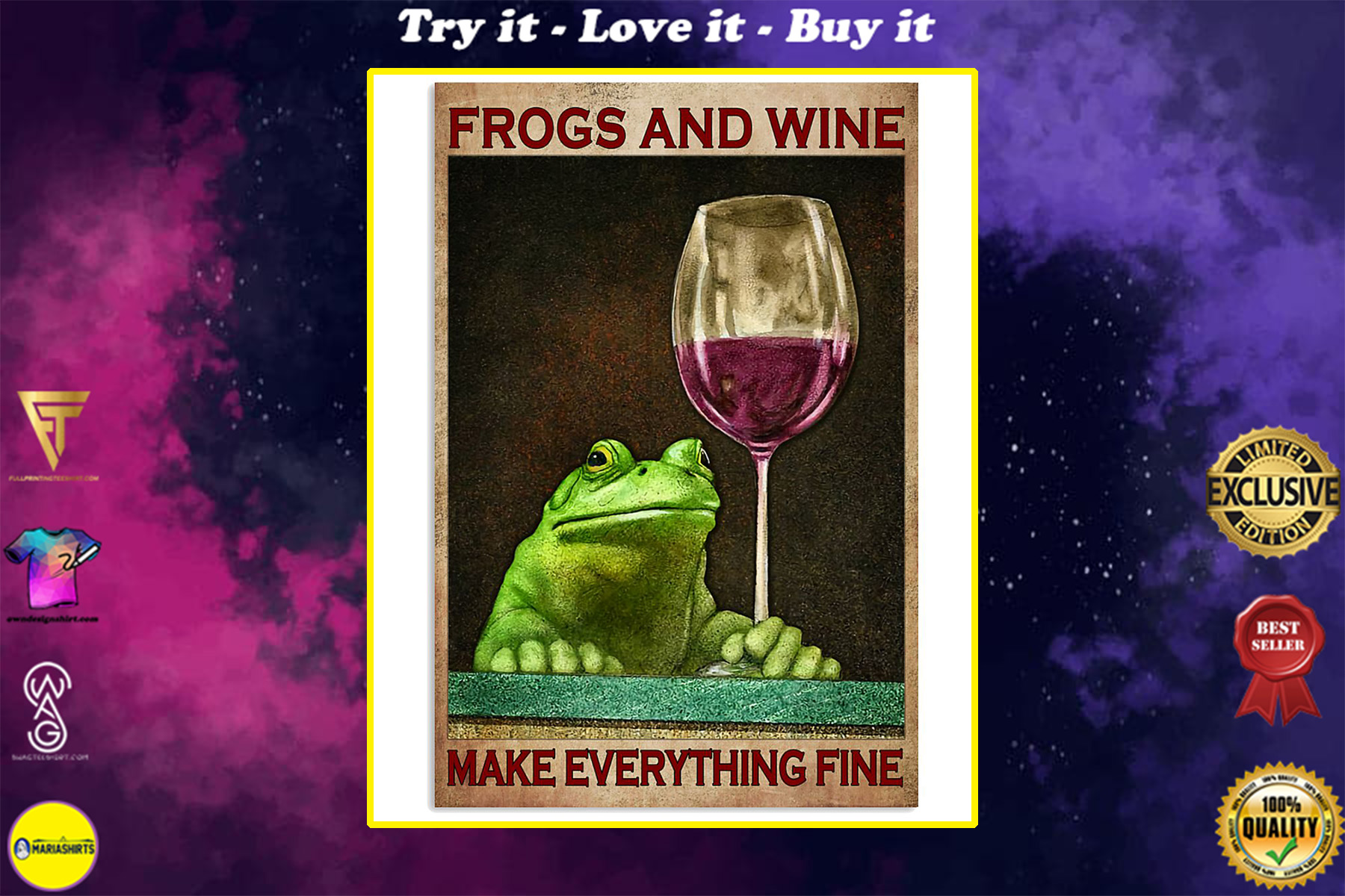 frogs and wine make everything fine poster