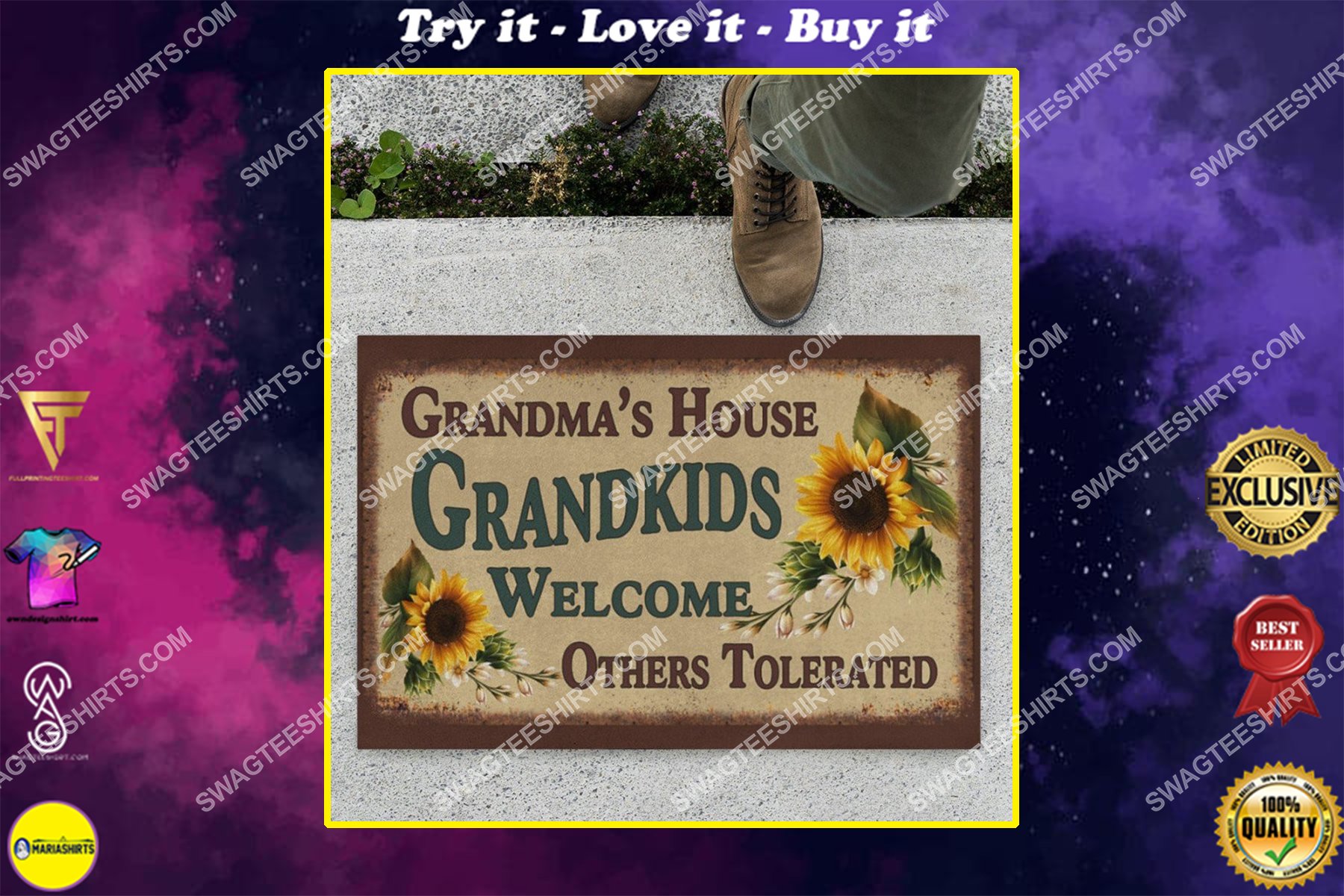 grandma house grandma kid welcome others tolerated full print doormat