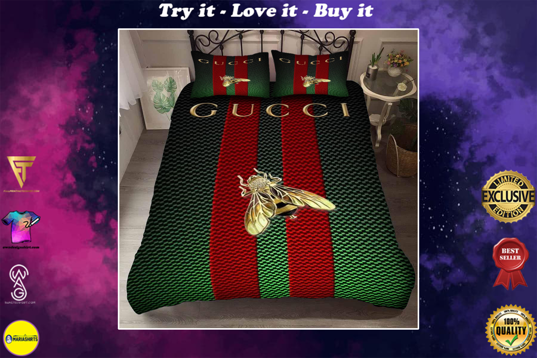 gucci with bee symbol bedding set