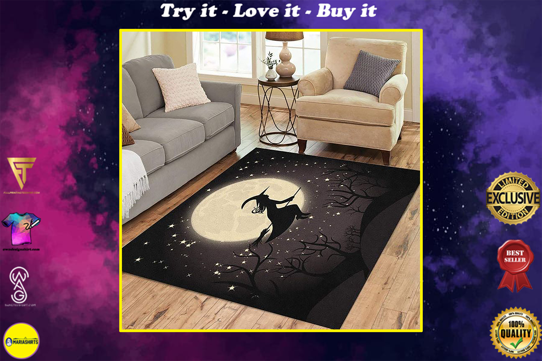 halloween night and the witch all over printed rug
