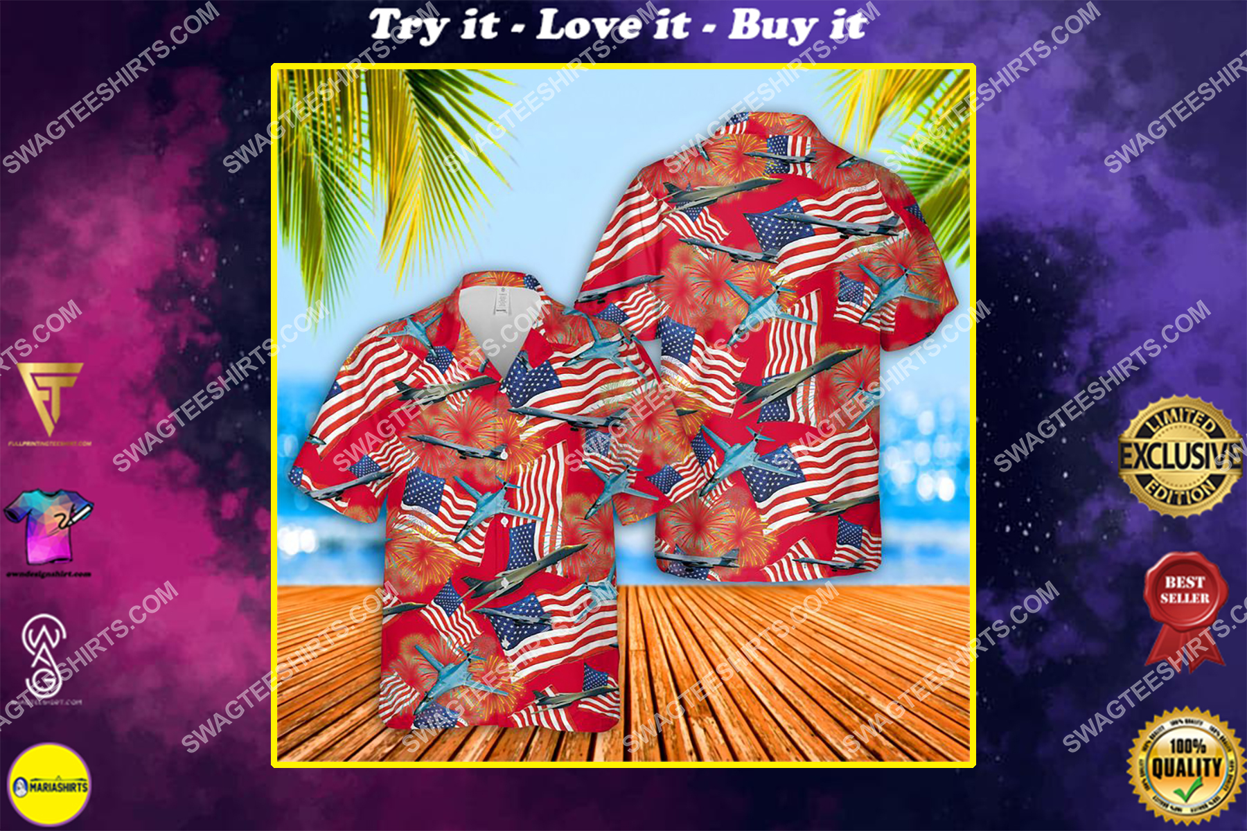 happy independence day us air force rockwell b-1 lancer all over print hawaiian shirt
