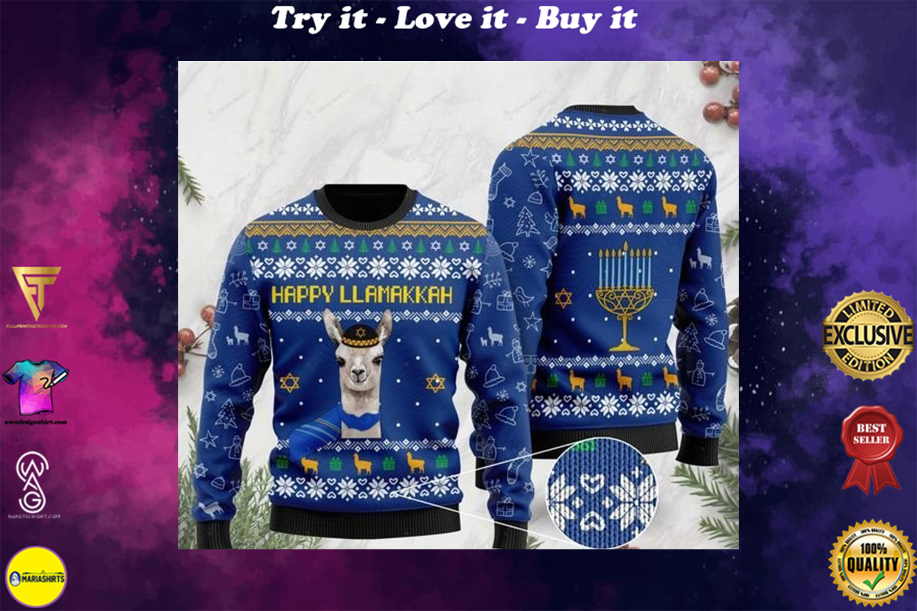 happy llamakkah christmas day ugly sweater