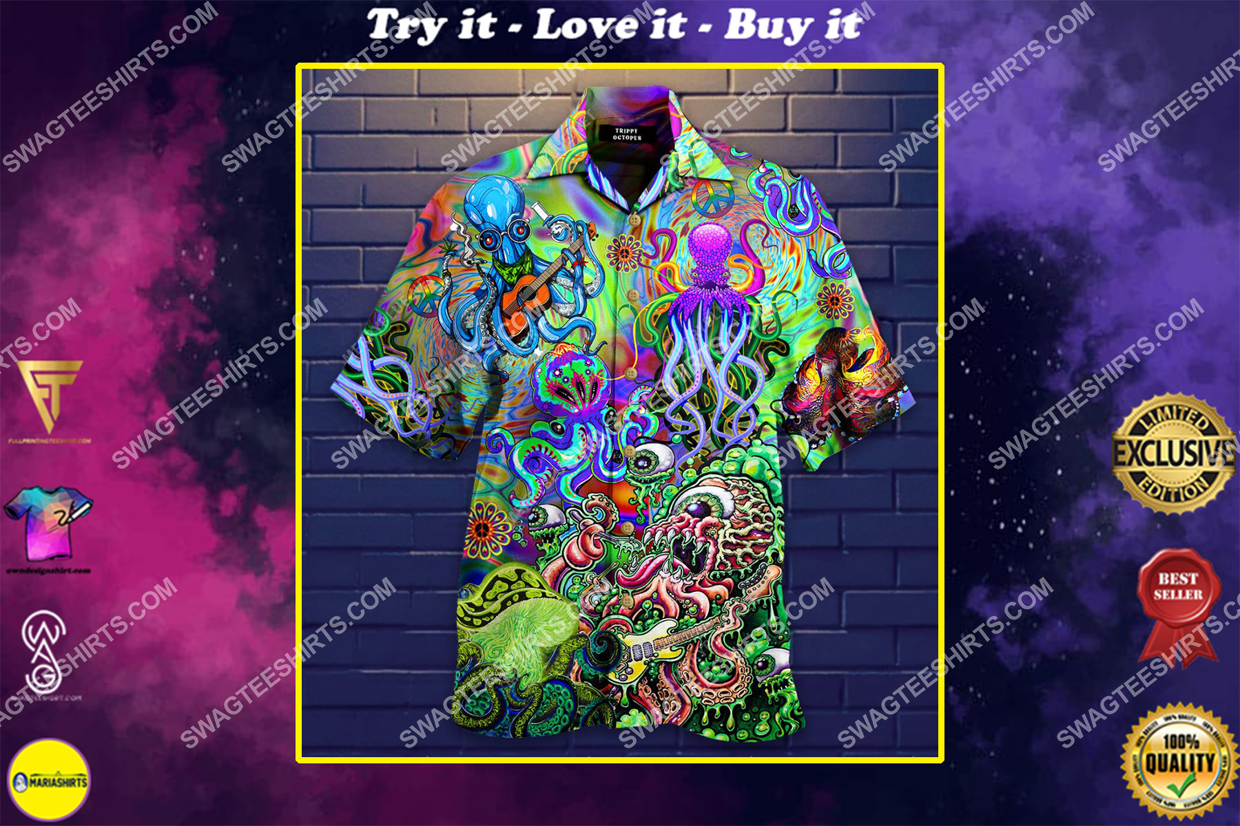 hippie octopus colorful all over printed hawaiian shirt