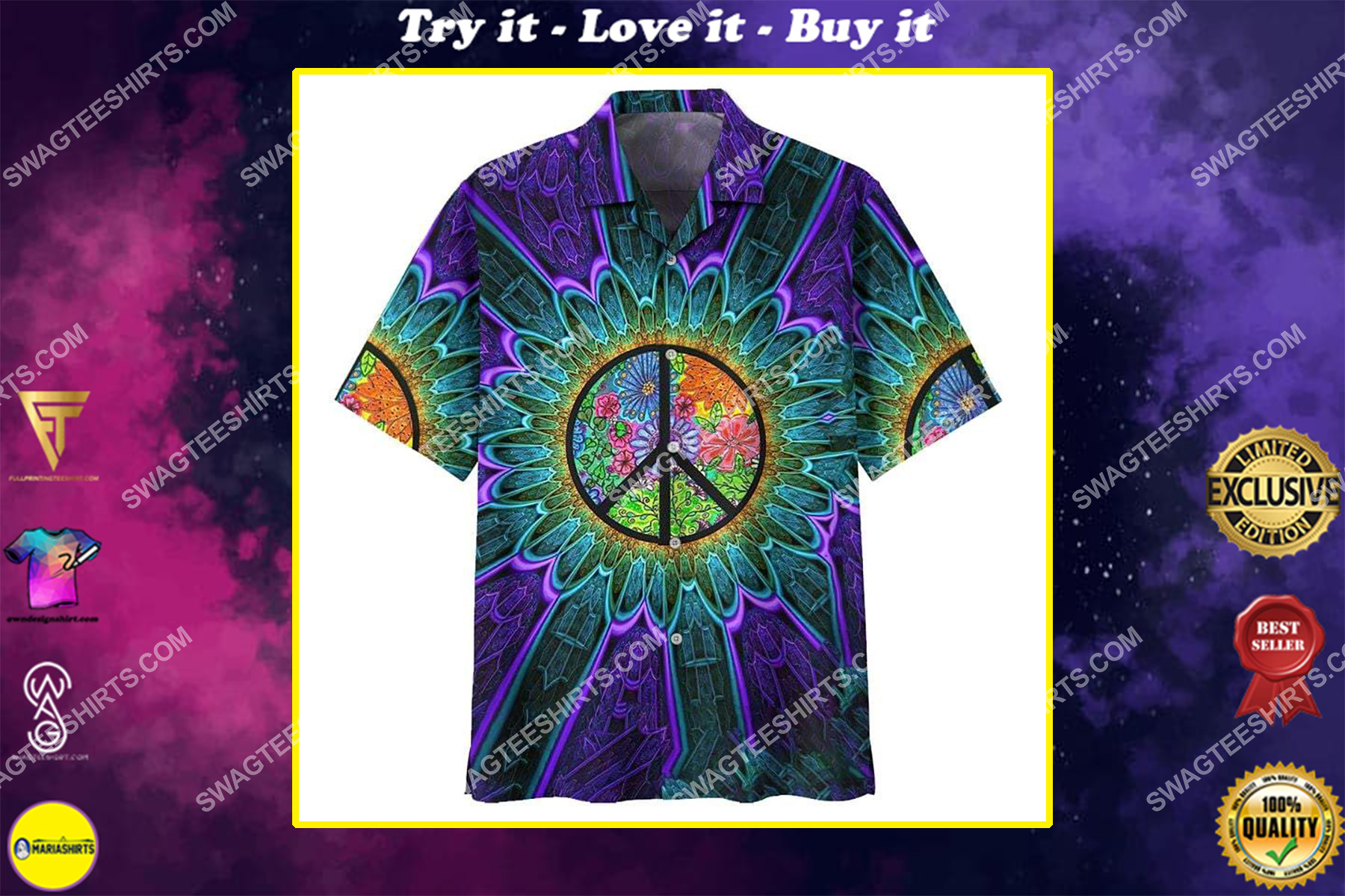 hippie style tie dye all over printed hawaiian shirt