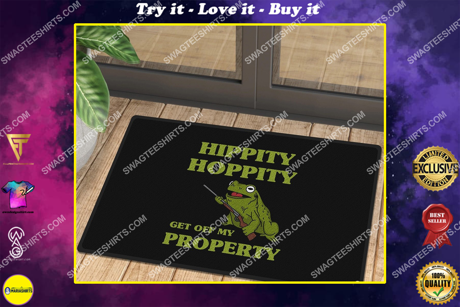 hippity hoppity get off my property frog full print doormat