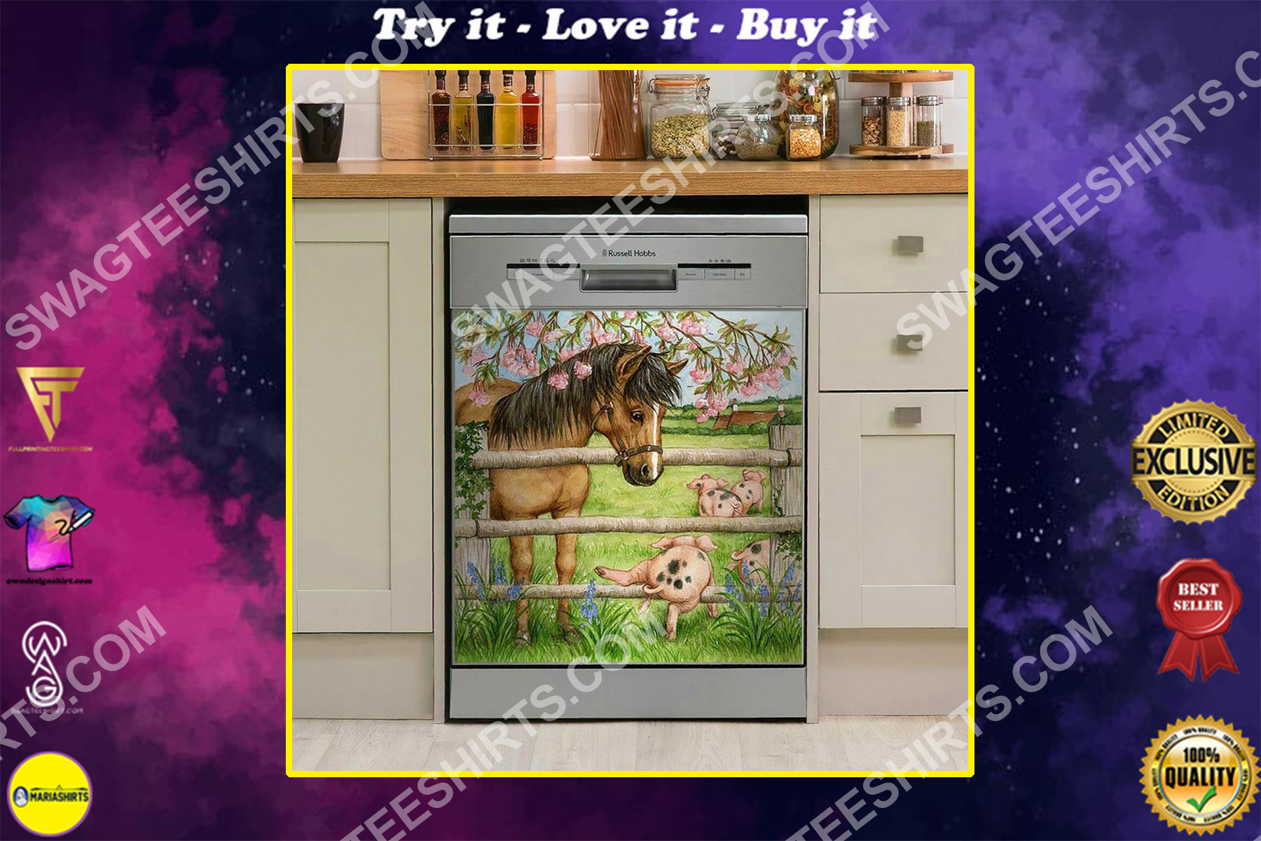 horse and pig farm life floral kitchen decorative dishwasher magnet cover