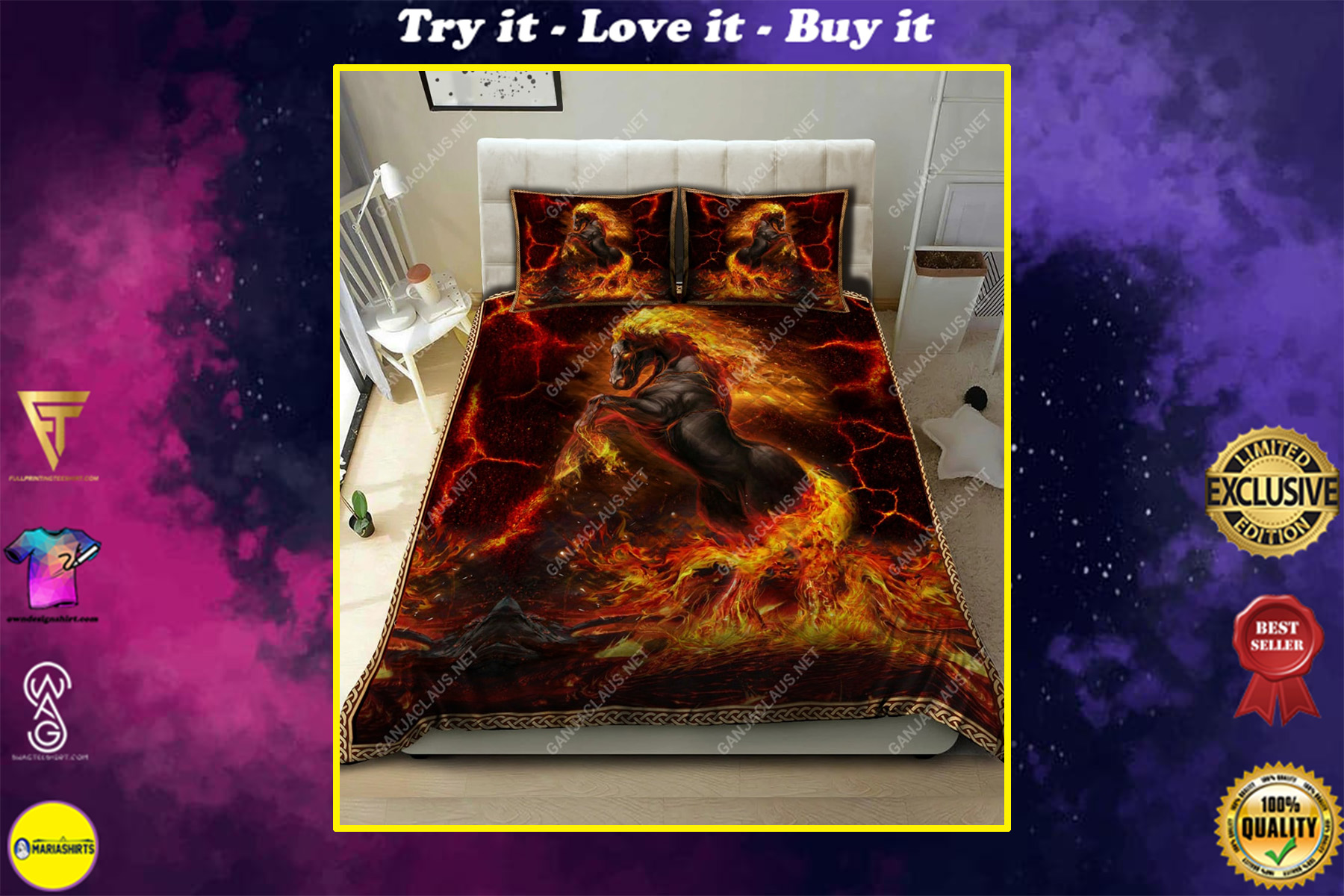 horses and fire full printing bedding set
