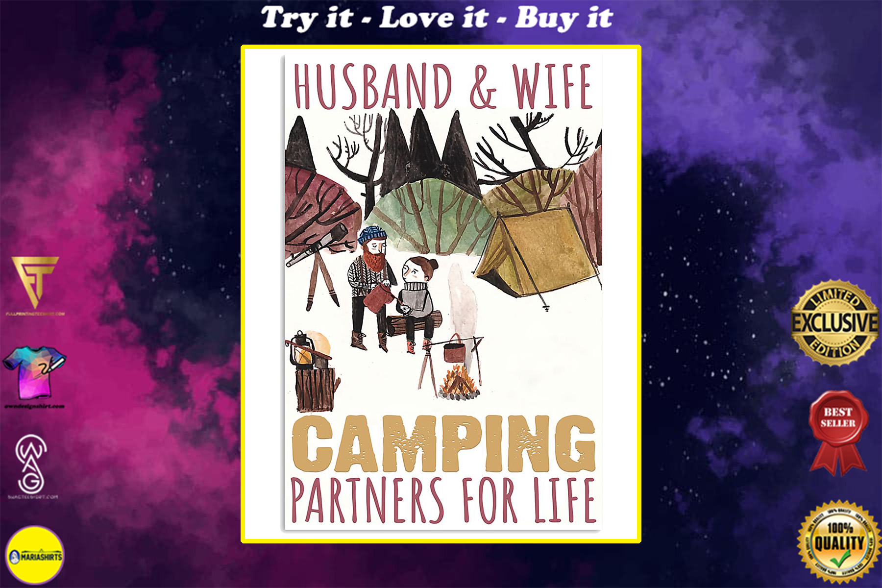 husband and wife camping partners for life poster
