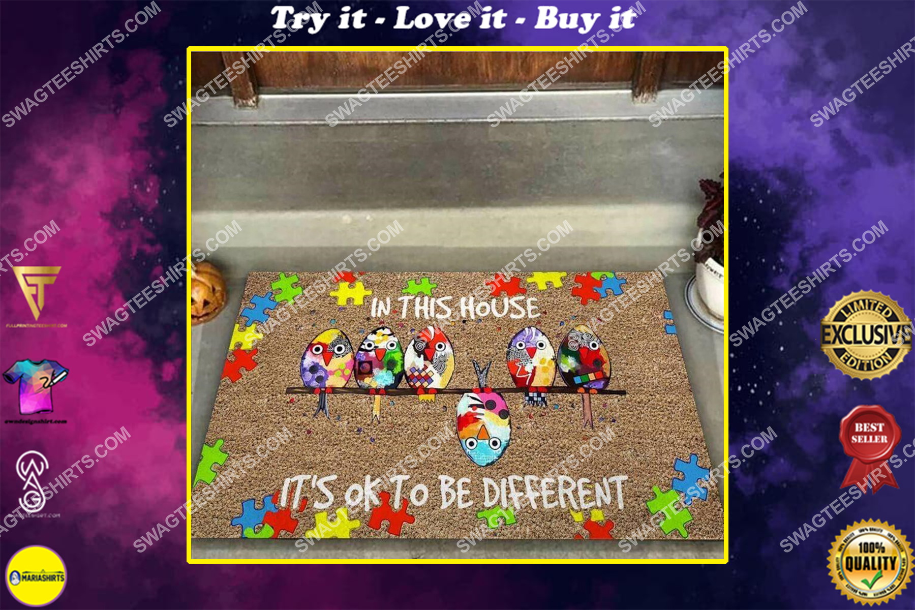 in this house its ok to be different autism awareness full print doormat