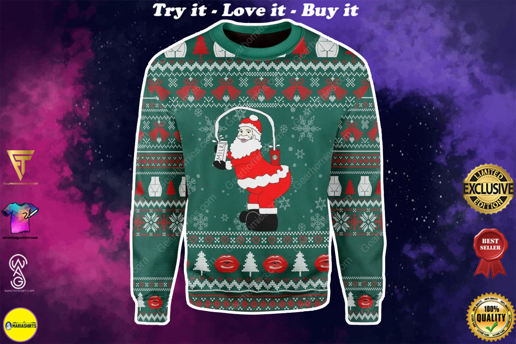 kim kardashian santa claus all over printed ugly christmas sweater