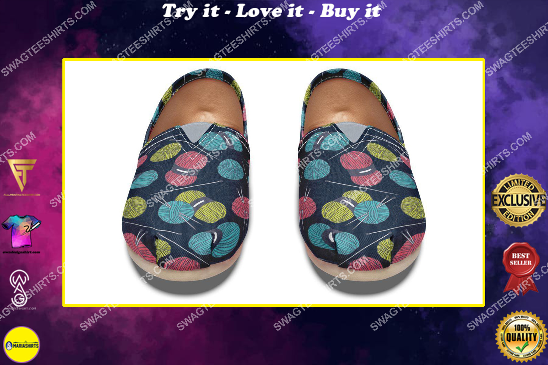 knitting lover vintage all over printed toms shoes