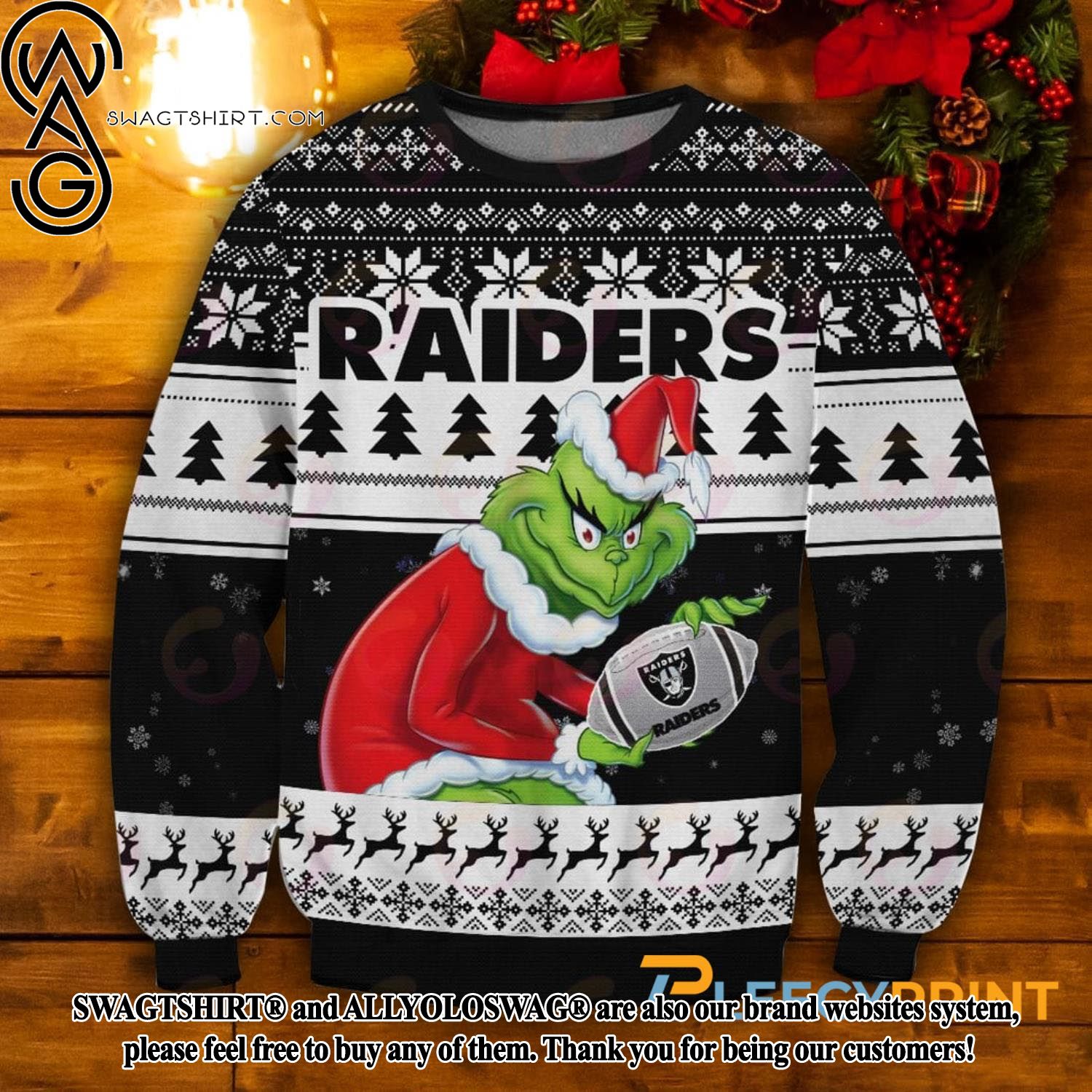 Las Vegas Raiders Classic Logo Football Gloves Custom Name Ugly Christmas  Sweater - Mugteeco