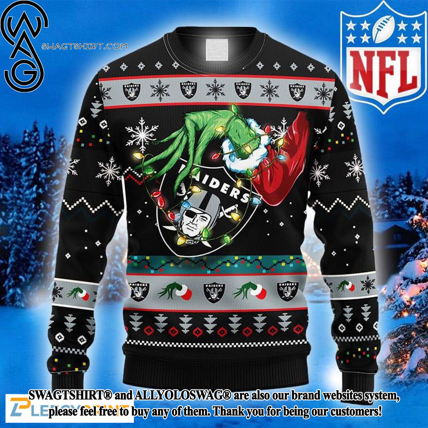 Grinch Decor Las Vegas Raiders NFL Personalized Knitted Christmas Sweater  Gift Fans - Banantees