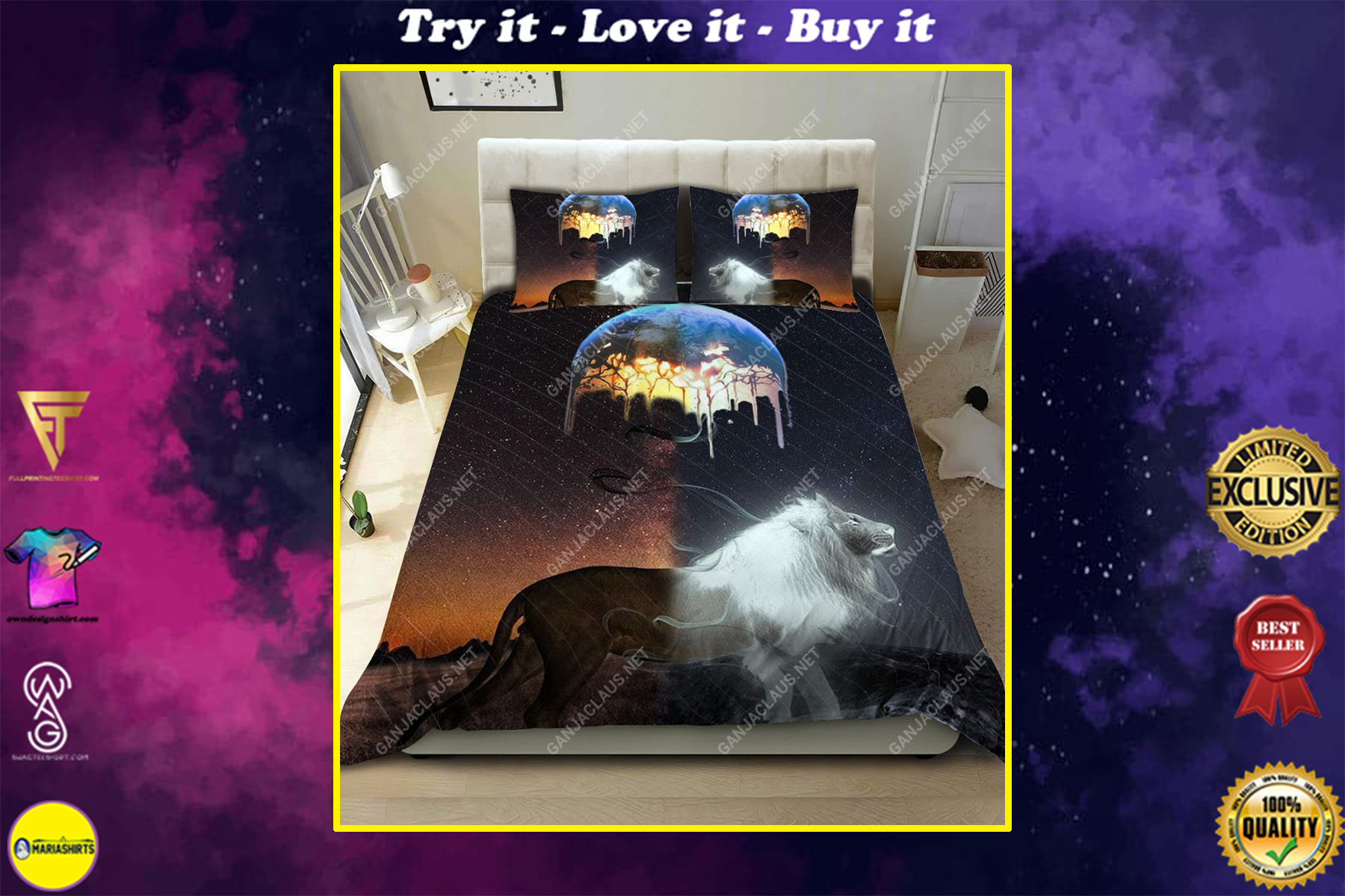moon and lion full printing bedding set
