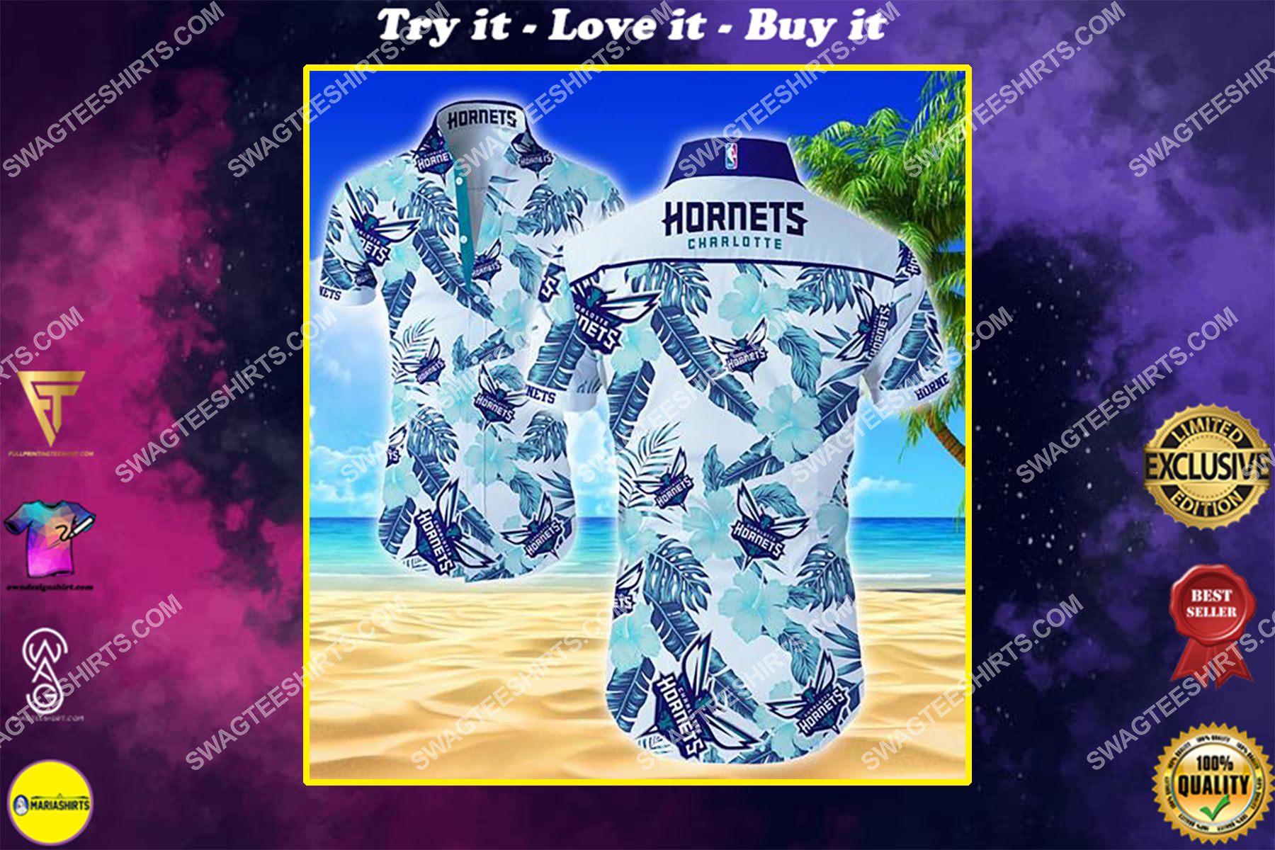 national basketball association charlotte hornets team hawaiian shirt