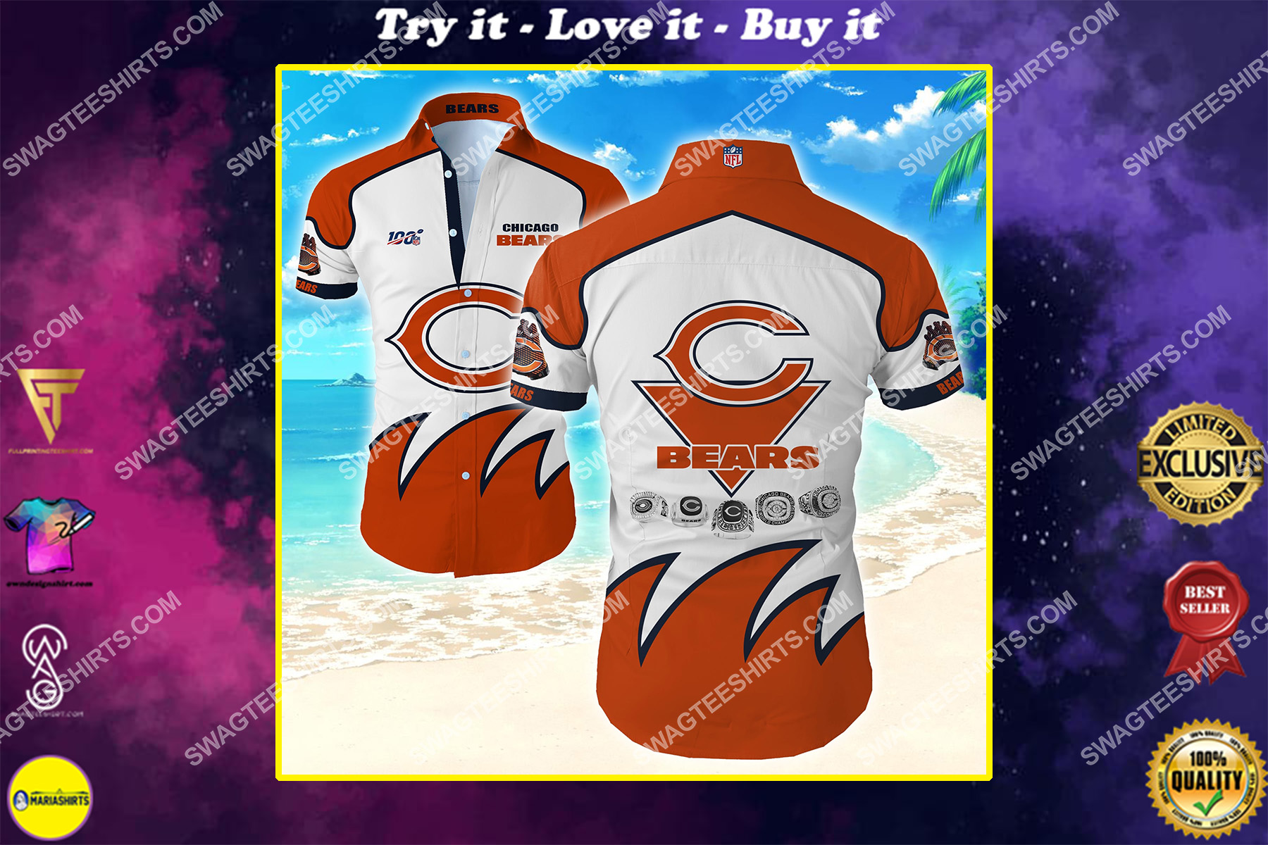national football league chicago bears team hawaiian shirt