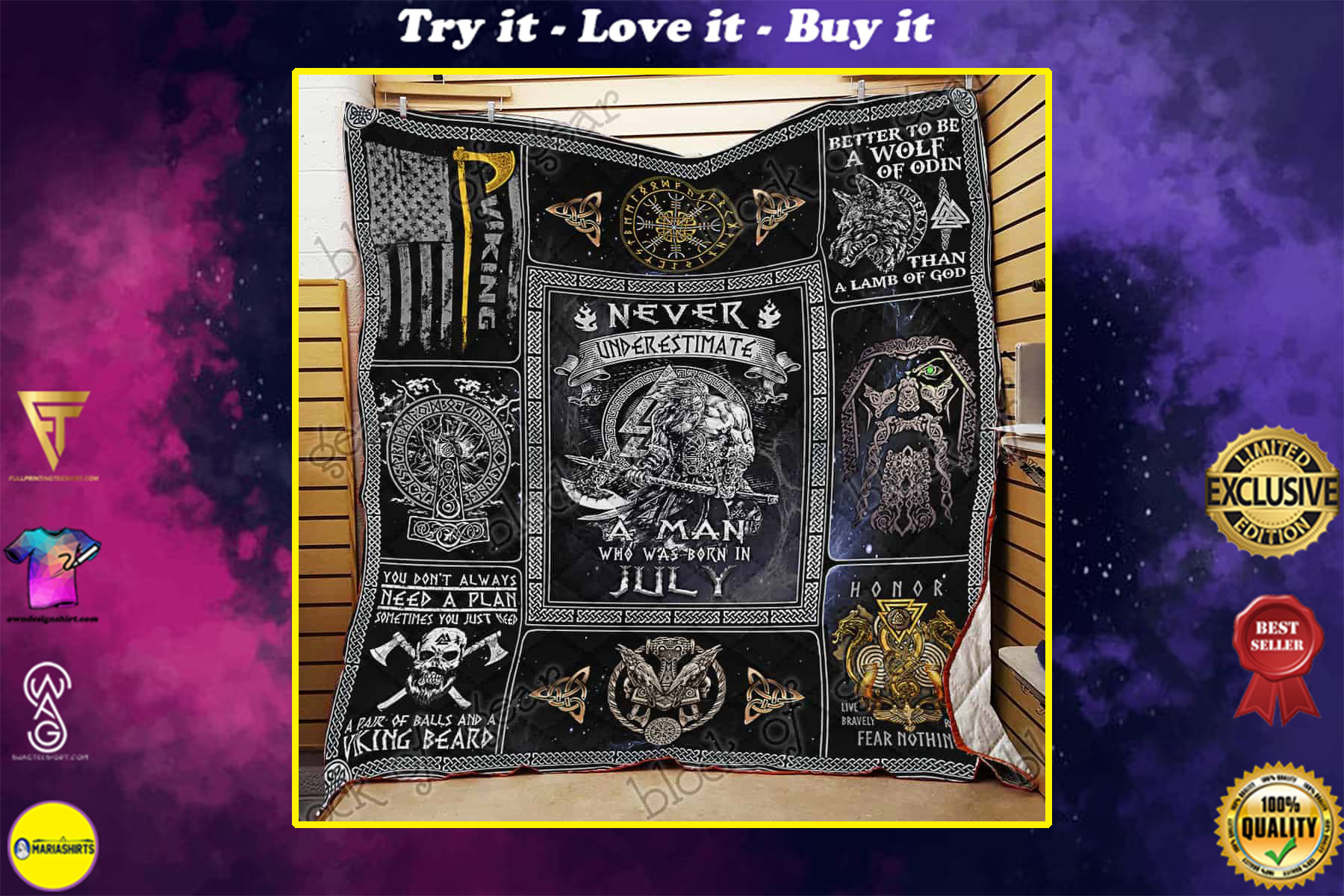 never underestimate a man who was born in july viking quilt