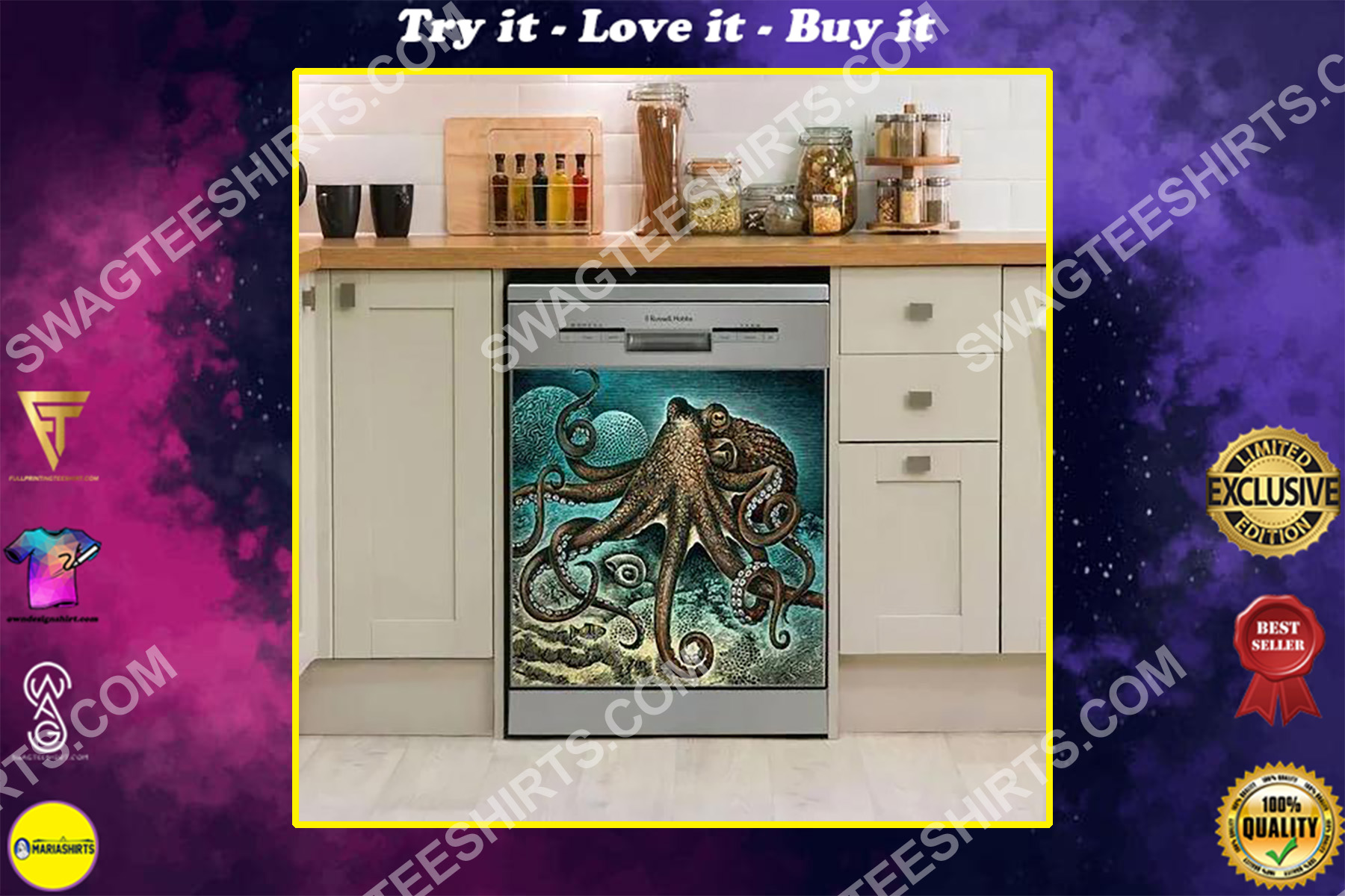 octopus blue kitchen decorative dishwasher magnet cover