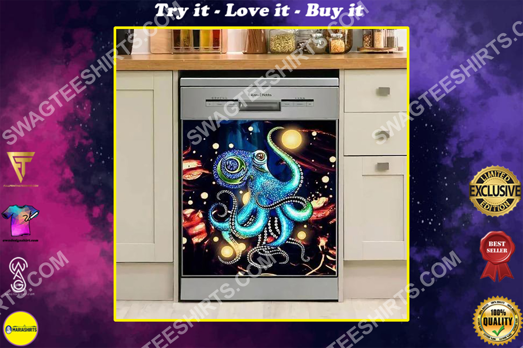 octopus colorful kitchen decorative dishwasher magnet cover