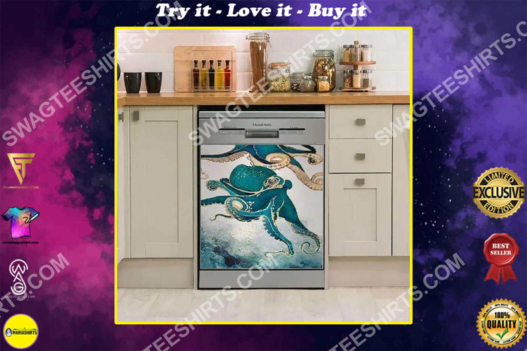 octopus flowing kitchen decorative dishwasher magnet cover