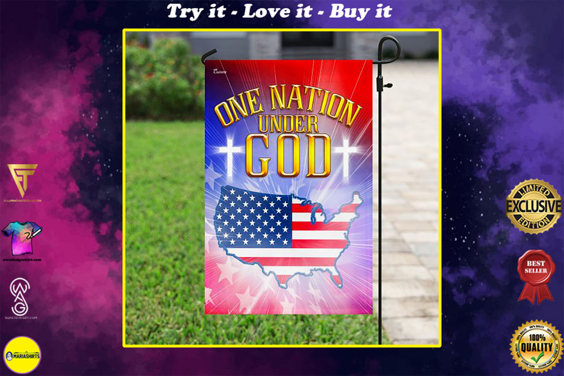 one nation under God love american flag all over print flag
