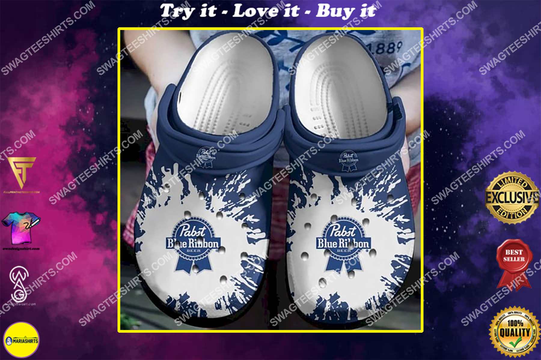pabst blue ribbon all over printed crocs