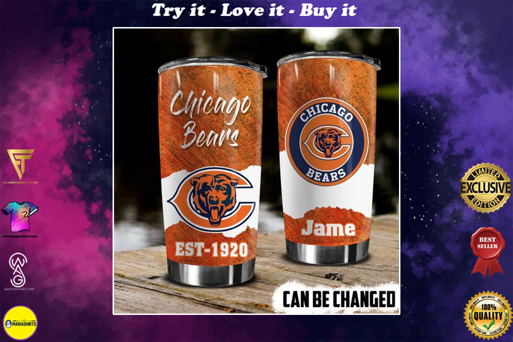 personalized name chicago bears football team tumbler