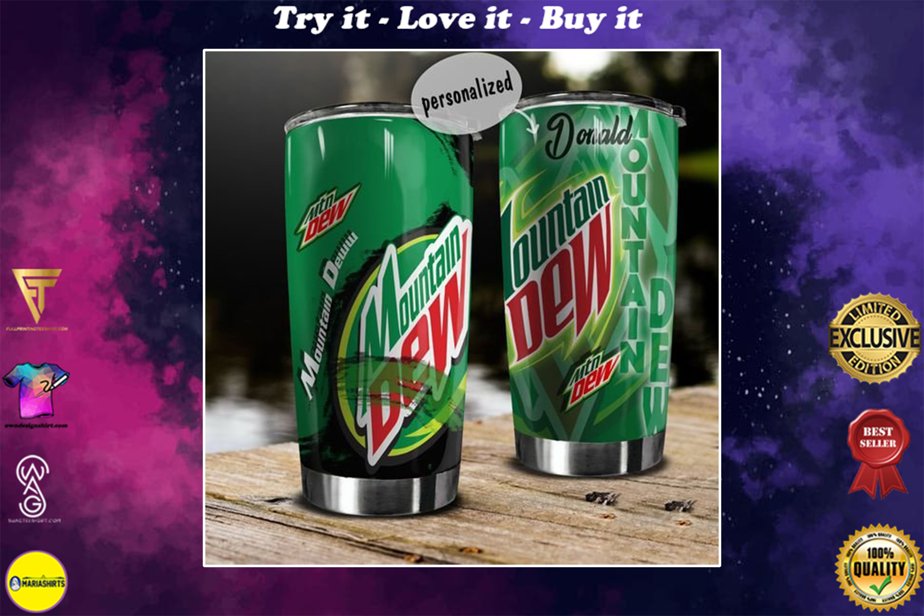 personalized name mountain dew energy drink tumbler