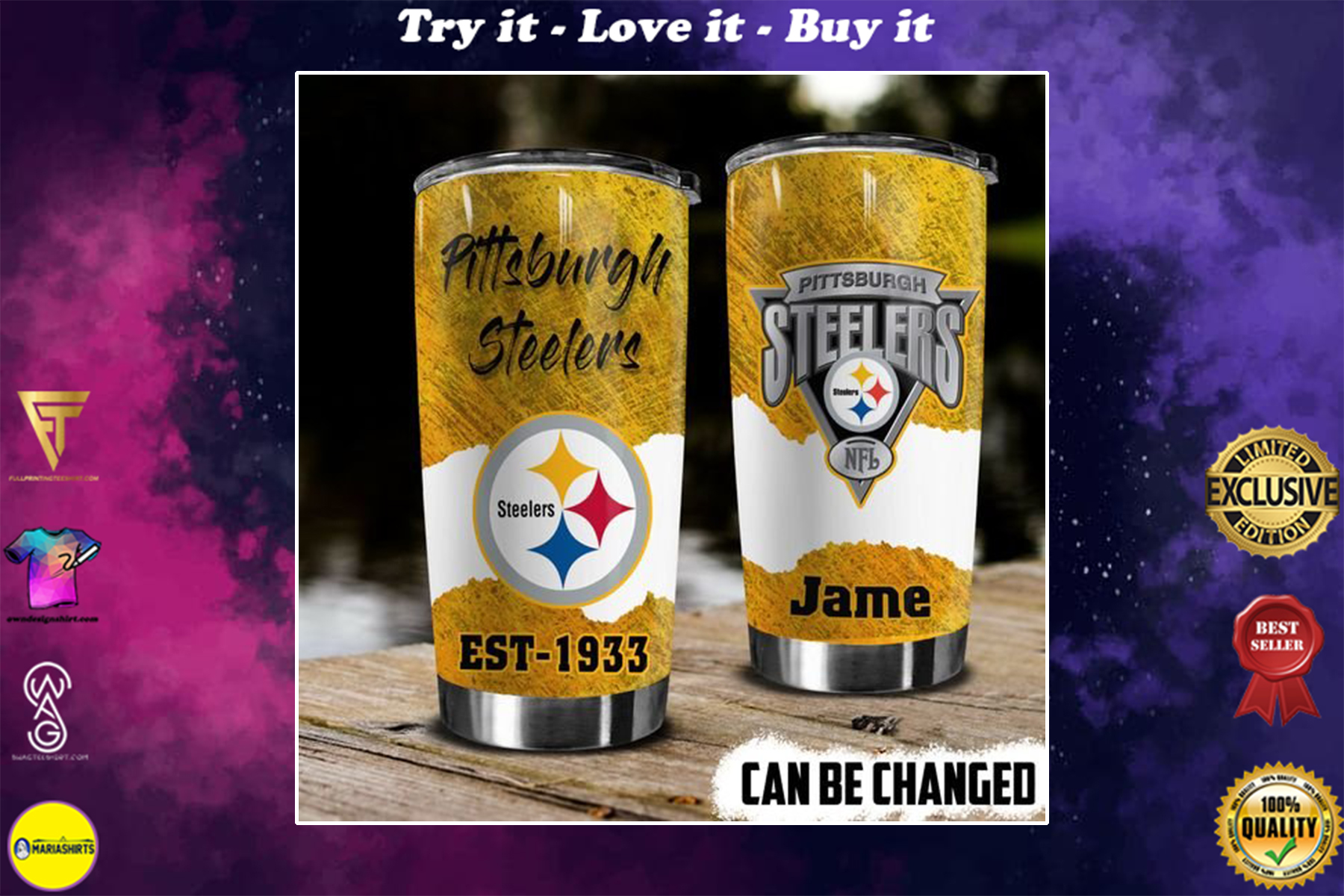 personalized name pittsburgh steelers football team tumbler