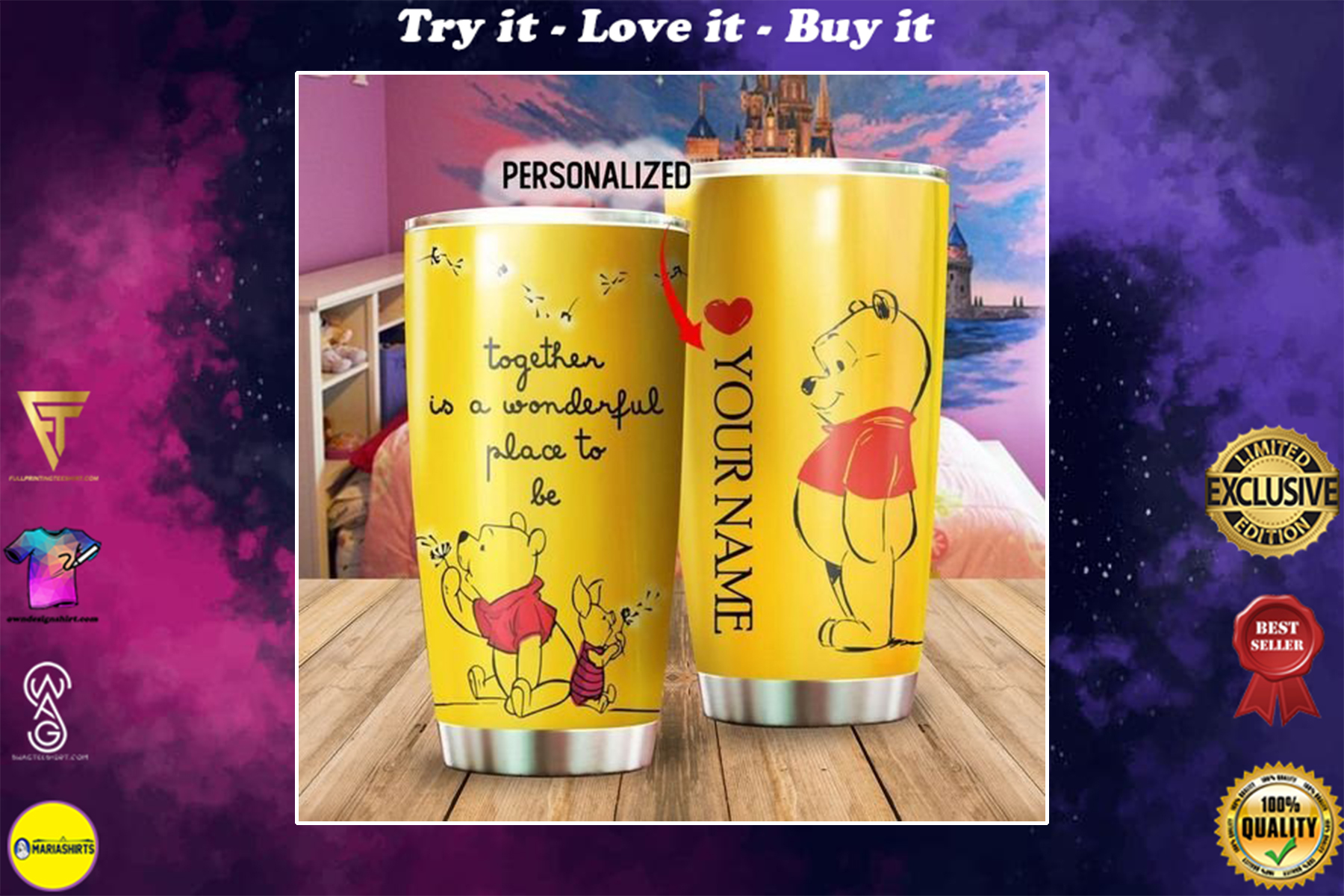 personalized name winnie the pooh and piglet tumbler