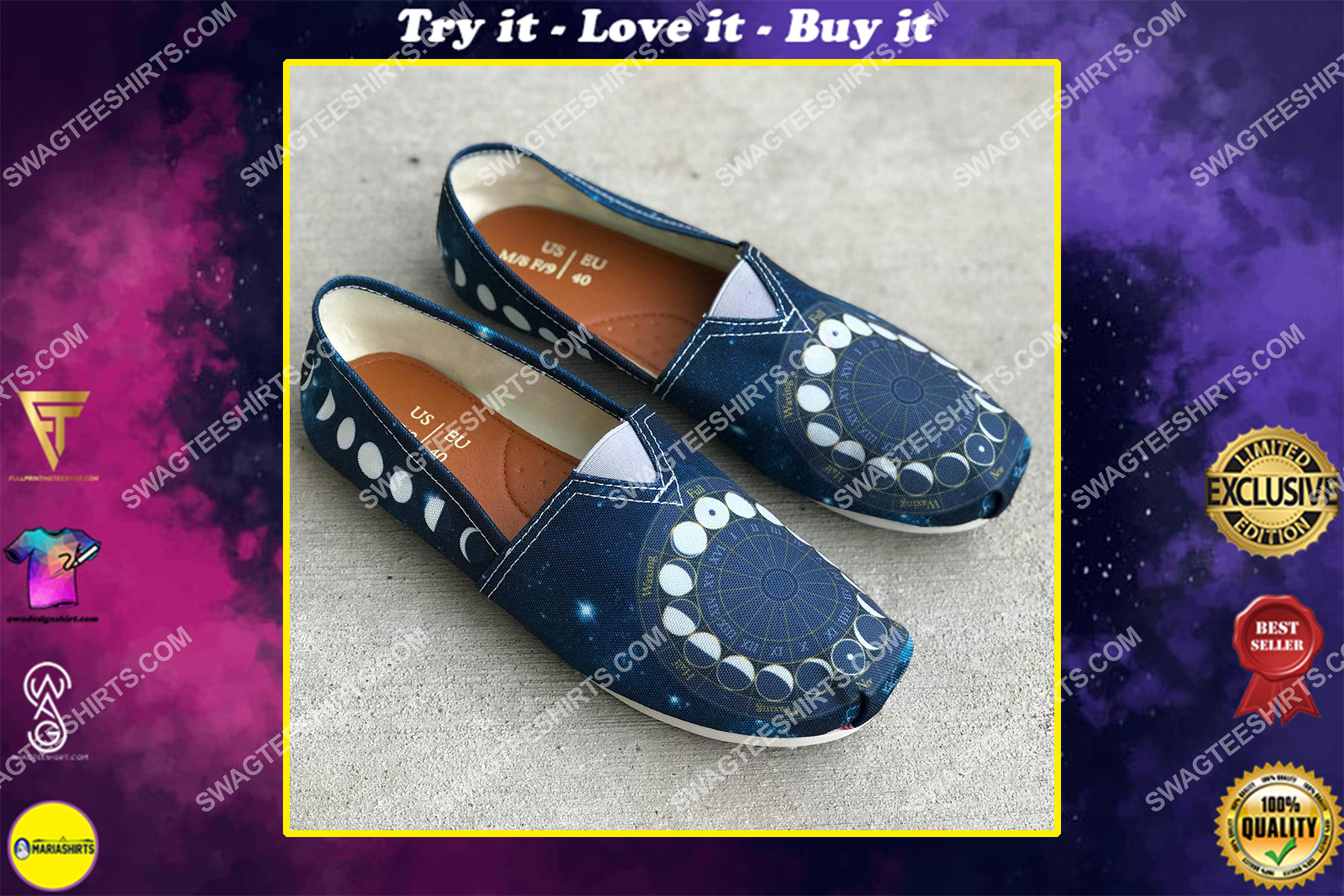 phases of the moon all over printed toms shoes