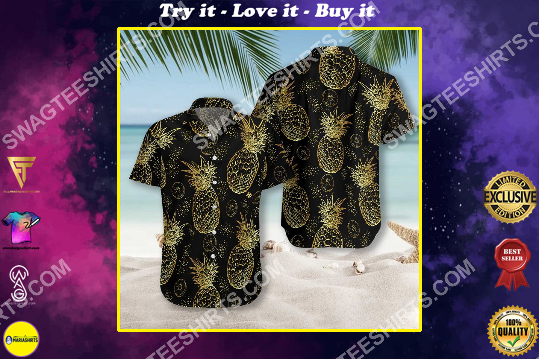 pineapple pattern all over printed hawaiian shirt