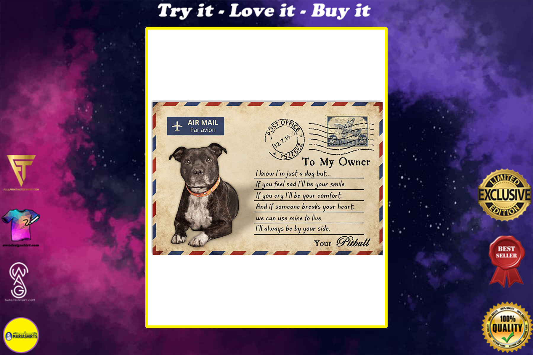 pitbull postcard to my owner ill always by your side poster
