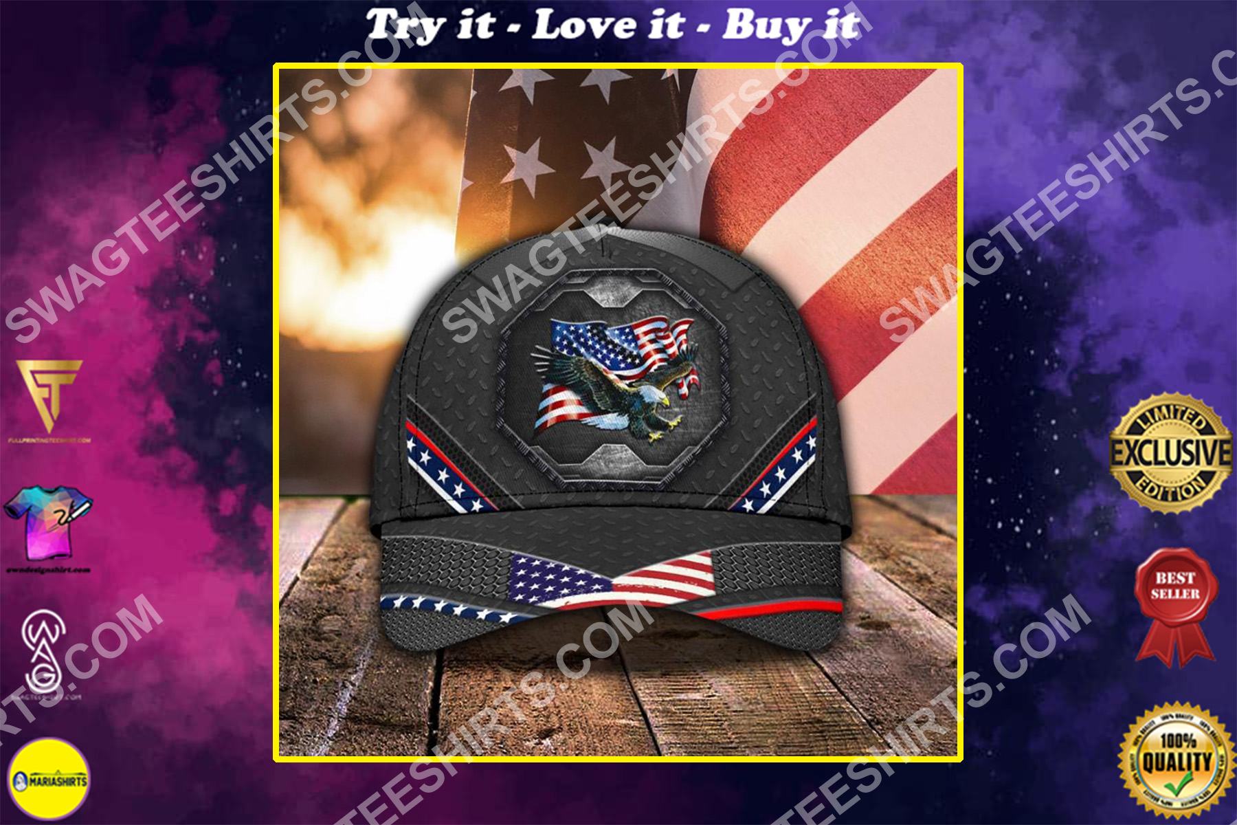 proud american eagle 4th july all over printed classic cap