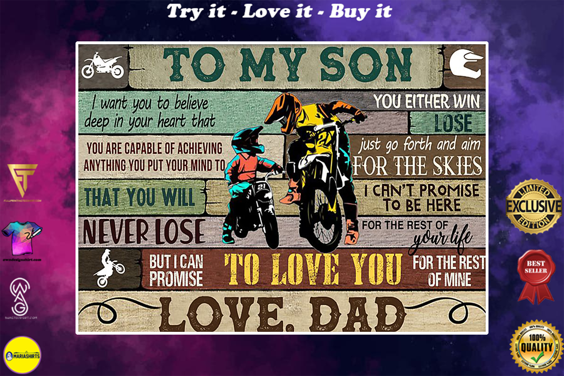 racing motorbike to my son i can promise to love you love dad poster