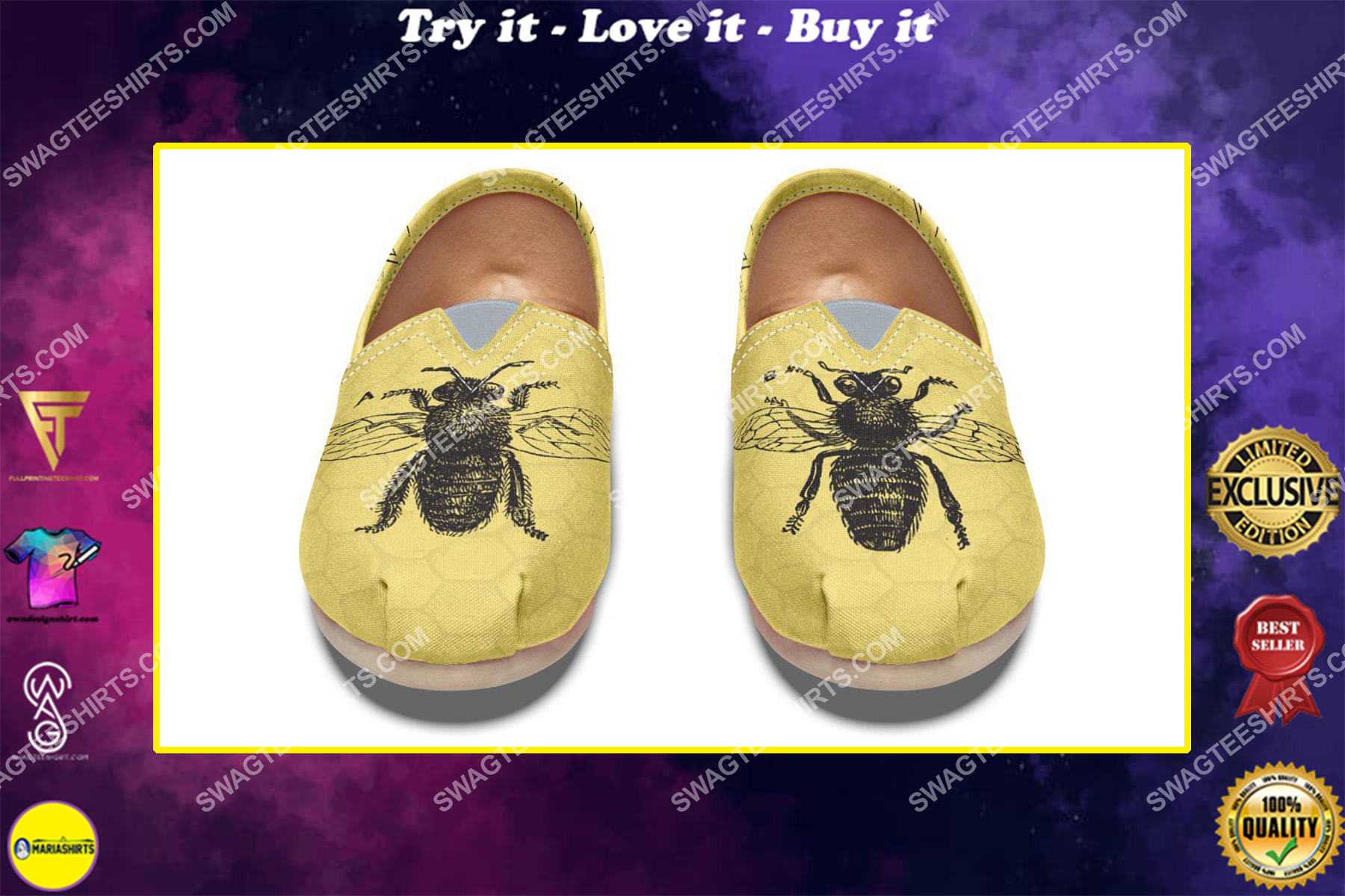 retro bee lover all over printed toms shoes