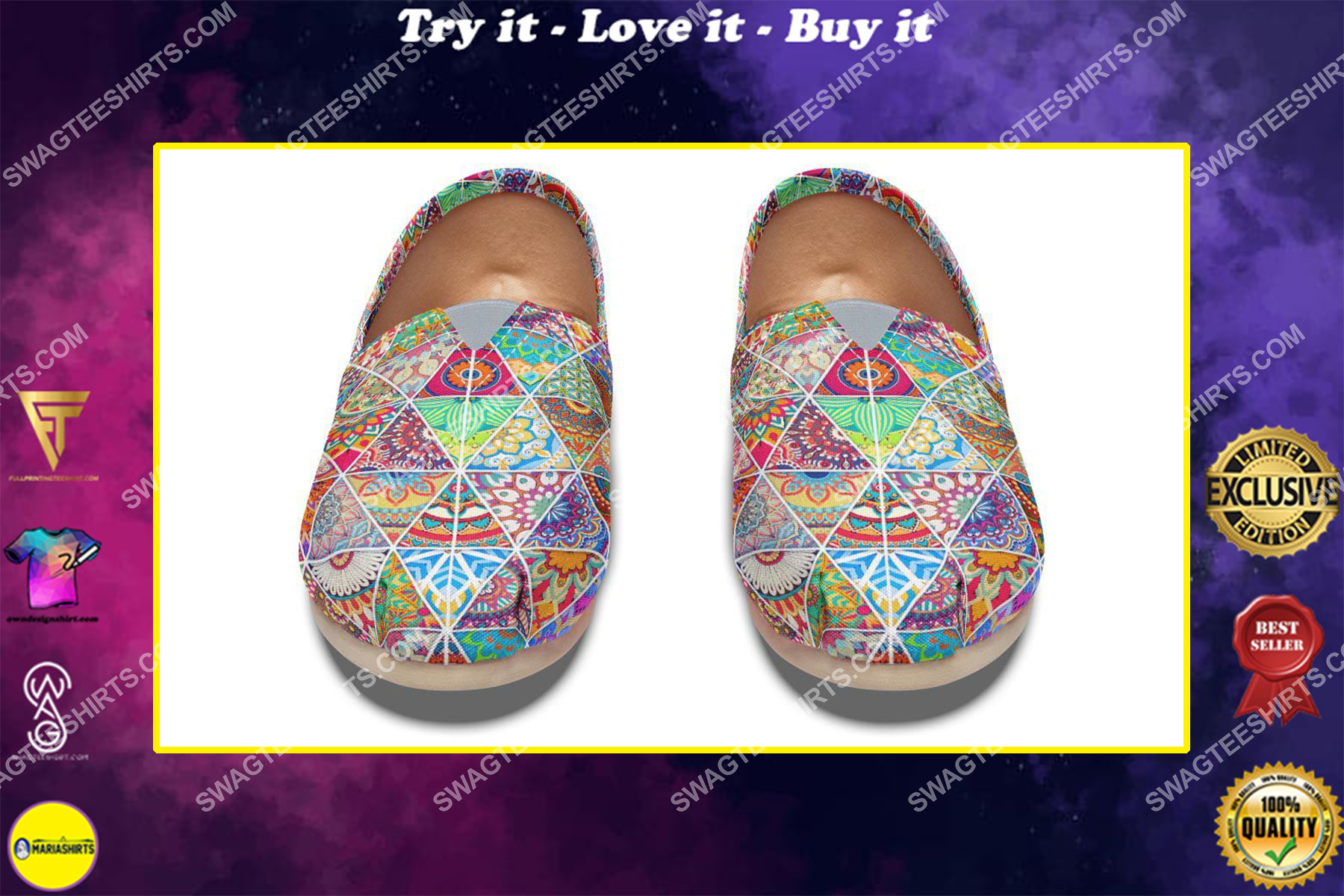 retro bohemian pattern all over printed toms shoes