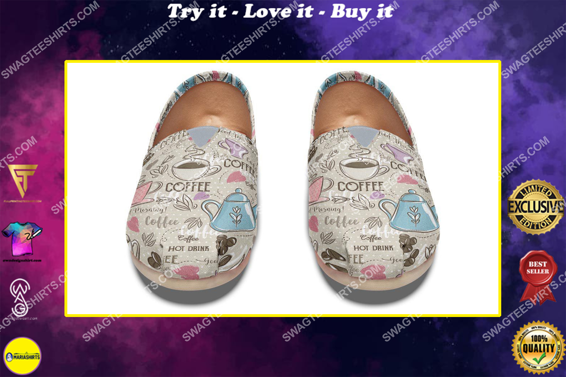 retro coffee lover all over printed toms shoes