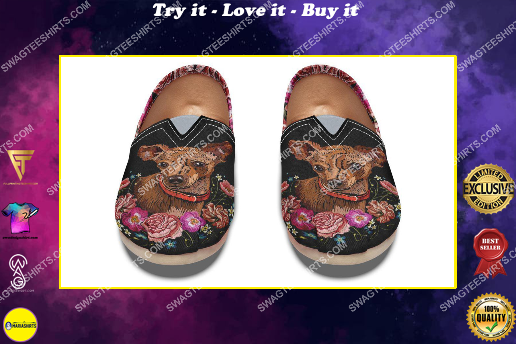 retro embroidery chihuahua dogs lover all over printed toms shoes